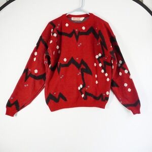 VTG Gary Reed Red Black Double Knit Geometric Pattern Acrylic Crewneck Sweater M